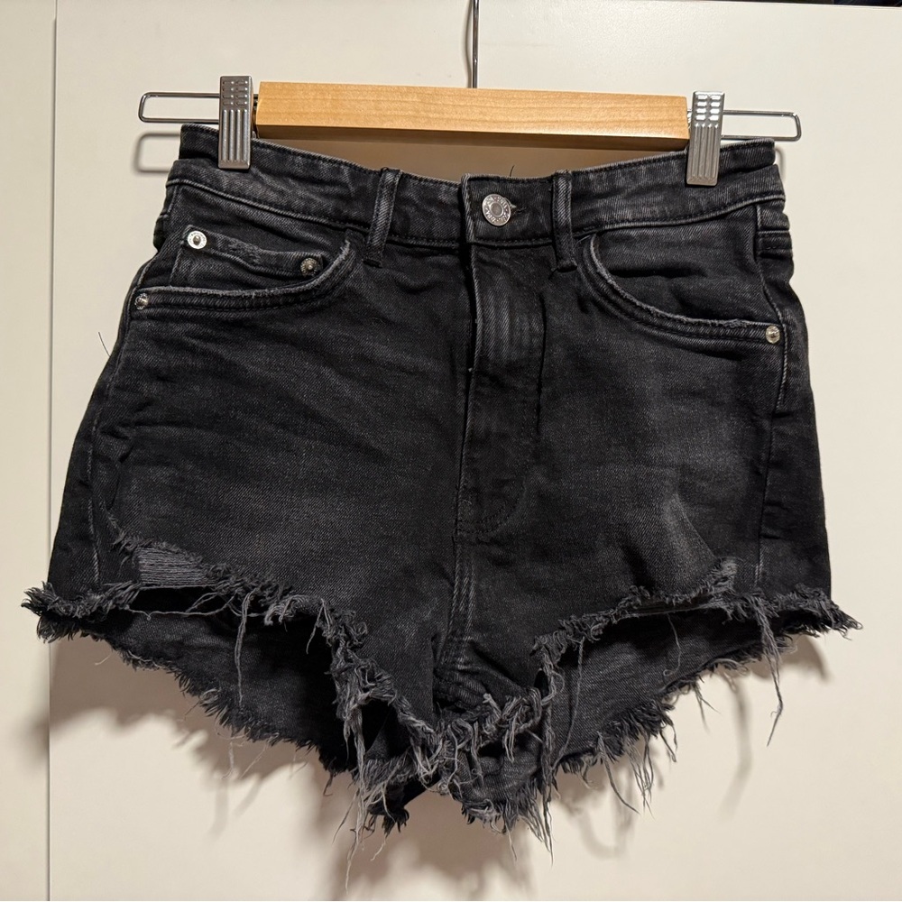 Zara Black Distressed Jean Shorts